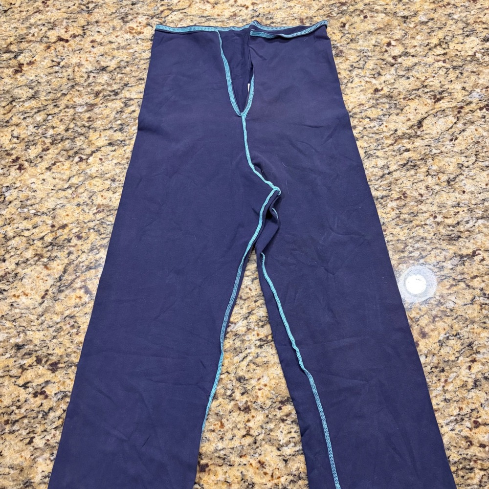 Xhilaration Stretch Navy Blue Flare Leggings Teal Contrast Stitch Y2K Yoga Pants
